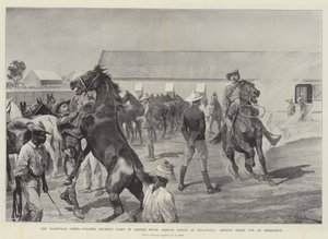 De Transvaal Crisis, het Korps van Kolonel Plumer van de Britse Zuid-Afrikaanse Politie in Bulawayo, klaar voor een Noodgeval